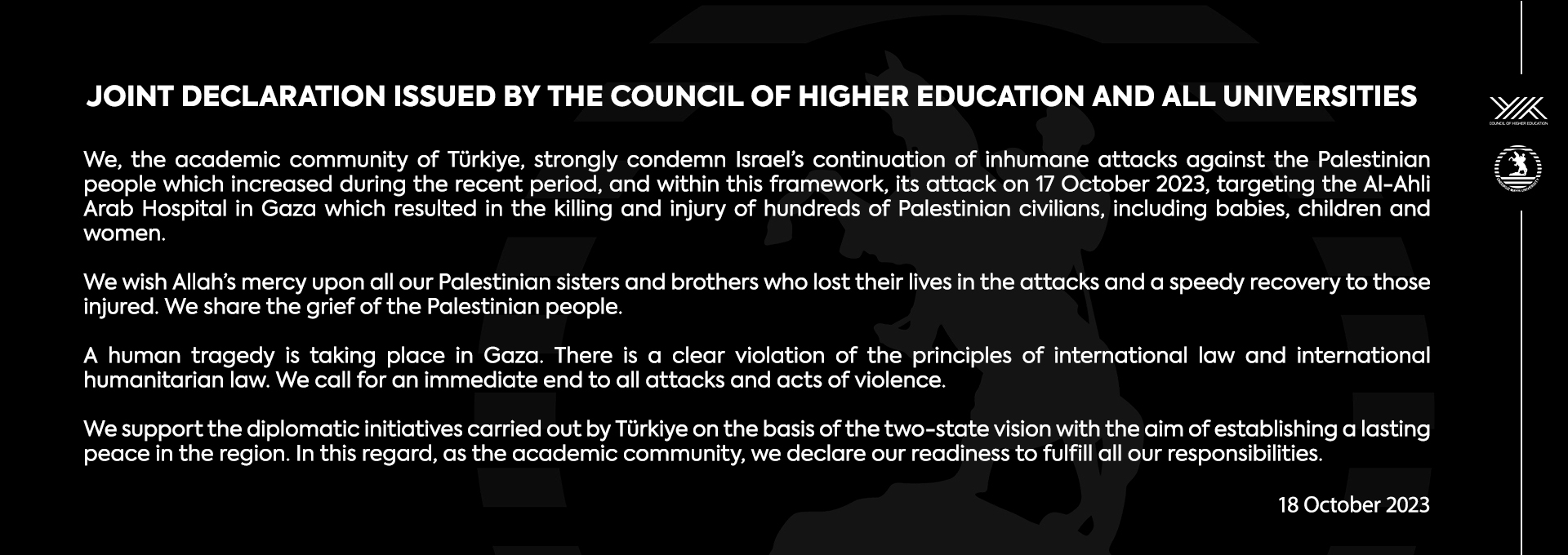 JOINT DECLARATION ISSUED BY THE COUNCIL OF HIGHER EDUCATION AND ALL UNIVERSITIES