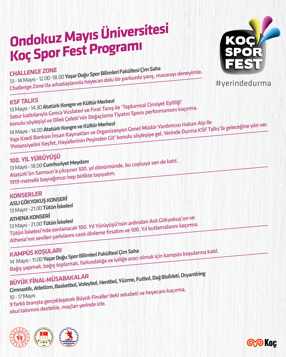 Koc Spor Fest Etkinlik Takvimi Omu Ondokuz Mayis Universitesi