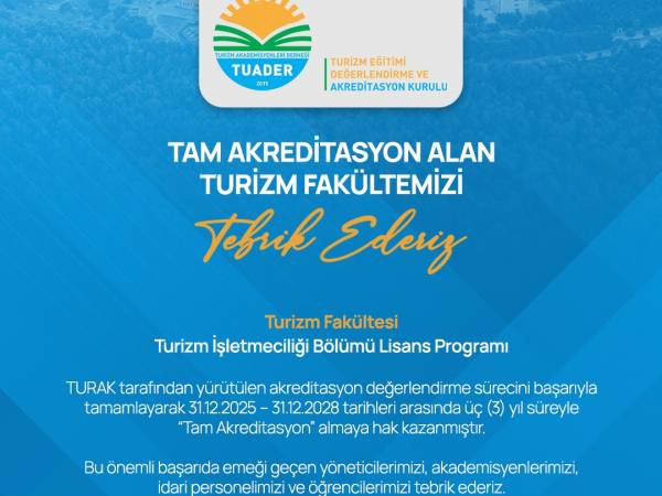 Rektör Prof. Dr. Fatma Aydın tam akreditasyon alan Turizm Fakültesini tebrik etti